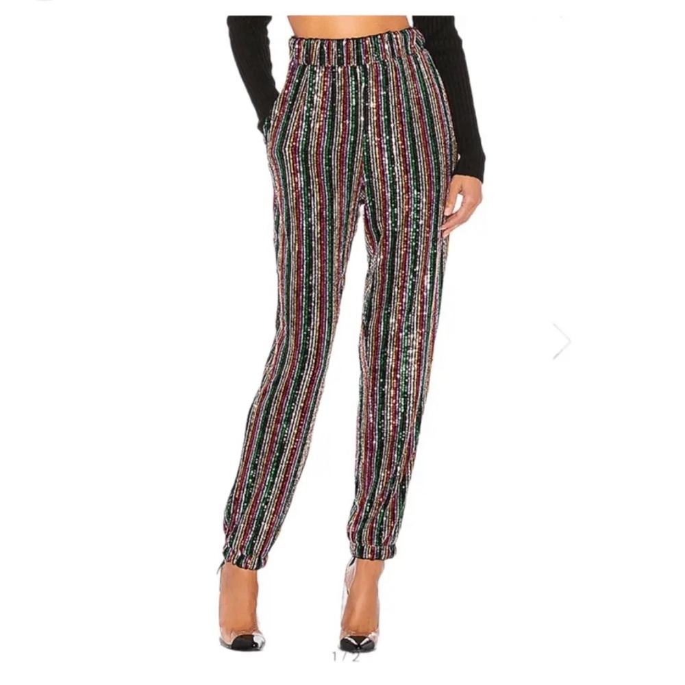 Lovers & Friends Tammie Rainbow Sequin Jogger Pants Size Small NWT